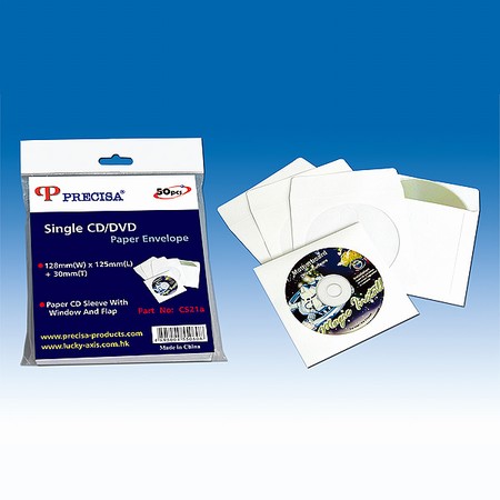 White Paper CD Envelope With Window and Flap